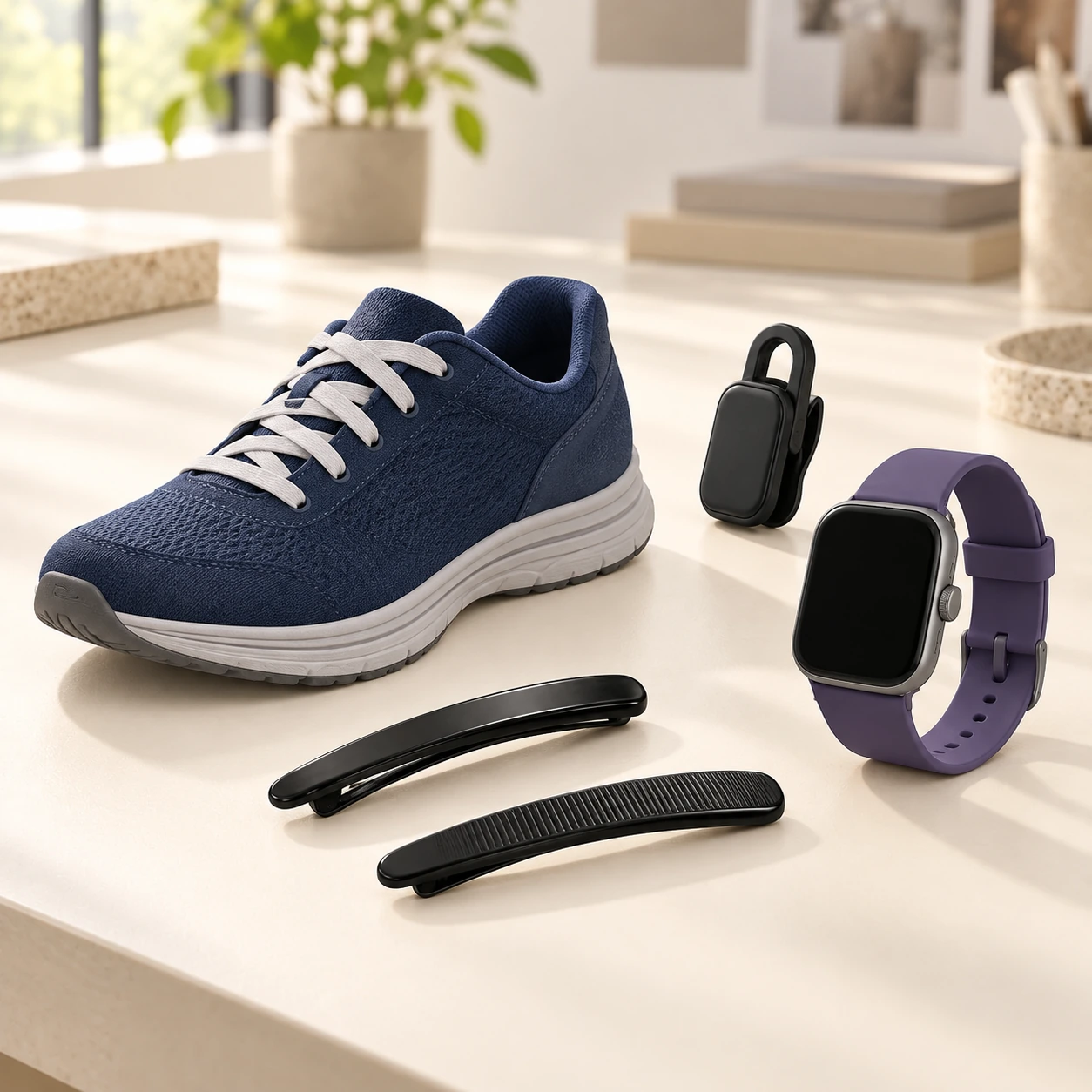 Exterior wearable studies: shoe and laces, barrettes, watch, and accessory clip